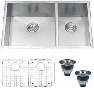 Ruvati RVH7515 32 in. Undermount 60 & 40 Double Bowl Zero Radius 16 Gauge Stainless Steel Kitchen Sink