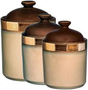 Gibson 69783.03 Casa Estebana Canister Set, Beige & Brown - 3 Piece