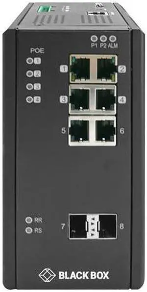 Black Box Network Services LIE1082A Industrial Gigabit Ethernet Managed L2 Plus Switch - PoE Plus, Extreme Temperature, 6 RJ45, 2 SFP