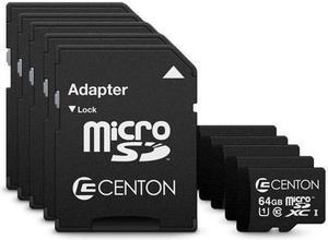 Centon Electronics S1-MSDXU1-64G-5-B 64GB UHS1 MP Essential Micro SDXC Card with Adapter, Pack of 5