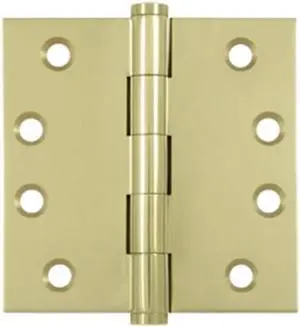 Deltana DSB43-UNL 4 x 4 in. Square Hinges, Unlacquered Bright Brass - Solid Brass - Pack of 2