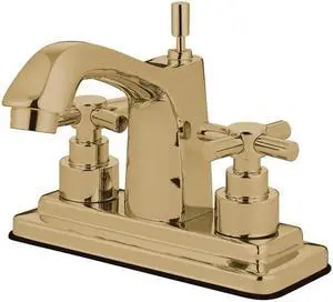 Kingston Brass KS8642EX 4 in. Elinvar Twin Cross Handle Lavatory Faucet, Polished Brass
