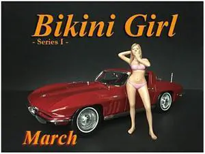 American Diorama 38267 March Bikini Calendar Girl Figure for 1 isto 24 Diecast Model Car