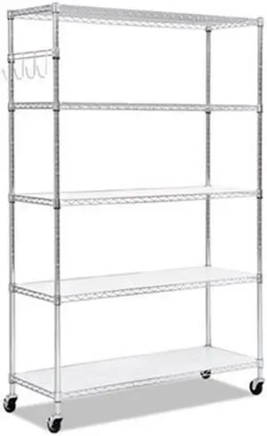 Alera SW654818SR 5-Shelf Wire Shelving Kit with Casters & Shelf Liners, 72 x 48 x 18 in. - Silver