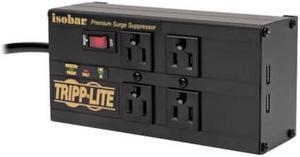Tripp Lite IBAR4ULTRAUSBB 8 ft. Cord Right-Angle Plug 3330 Joules, 2 USB Ports Metal Housing Isobar 4-Outlet Surge Protector