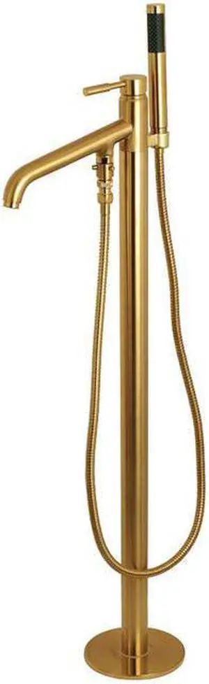 Kingston Brass KS8137DL Concord Freestanding Roman Tub Filler with Handshower, Satin Brass - 41.76 x 14.91 x 7.64 in.