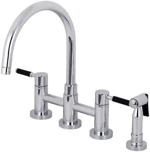 Kingston Brass KS8271DKLBS Modern Kaiser 8 in. Centerset Bridge Kitchen Faucet with Sprayer - Polished Chrome