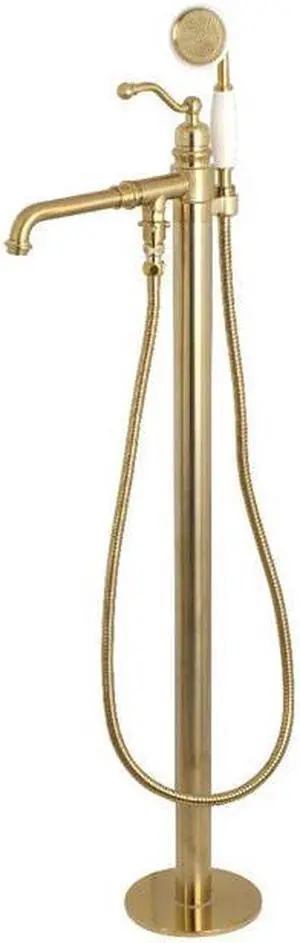 Kingston Brass KS7137ABL English Country Freestanding Roman Tub Filler with Handshower, Satin Brass - 41.76 x 14.91 x 7.64 in.
