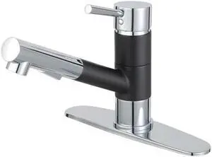 Gourmetier LS8407DL Modern Concord Single-Handle Kitchen Faucet with Pull-Out Sprayer - Matte Black & Polished Chrome