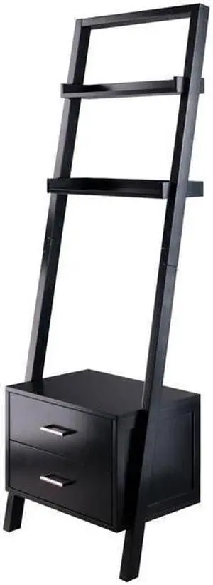 Winsome Wood 29522 Bellamy Leaning Shelf with Storage, Black