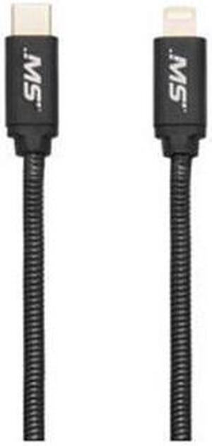 MobileSpec MBS06903 6 ft. 18W Metal Lightning to USB-C Charge & Sync Cable, Black