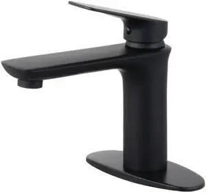 Fauceture LS4200CXL Frankfurt Single-Handle Bathroom Faucet with Deck Plate & Drain, Matte Black