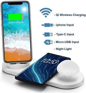Trexonic TRX4W Wireless Charger 3-in-1 Charger Dock with Wireless Charging Station & Soft Light Toadstool Lamp