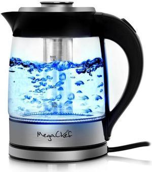 MegaChef MGKTL-1777 1.8 Litre Cordless Glass & Stainless Steel Electric Tea Kettle with Tea Infuser