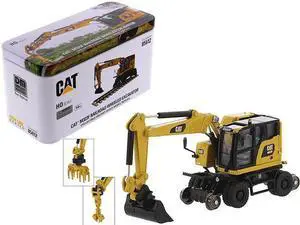 CAT Caterpillar M323F Railroad Wheeled Excavator & 3 Accessories (Safety Yellow Version) "High Line" 1/87 (HO) Scale Diecast Model by Diecast Masters