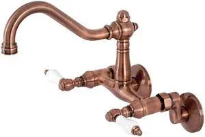 Kingston Brass KS322PLAC 6 in. Vintage Adjustable Center Wall Mount Kitchen Faucet, Antique Copper