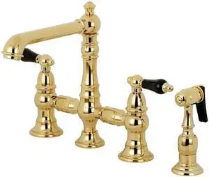 Kingston Brass KS7272PKLBS Duchess Bridge Kitchen Faucet with Brass Sprayer, Polished Brass