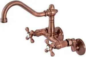 Kingston Brass KS322AXAC 6 in. Vintage Adjustable Center Wall Mount Kitchen Faucet, Antique Copper