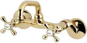 Kingston Brass KS212PB Two-Handle Wall Mount Bar Faucet, Polished Brass