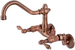 Kingston Brass KS322ALAC 6 in. Vintage Adjustable Center Wall Mount Kitchen Faucet, Antique Copper