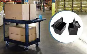 Luxor Furniture 24.5" x 45.5" Heavy Duty Utility Tub Cart - Two Shelves with Outrigger Utility Cart Bin