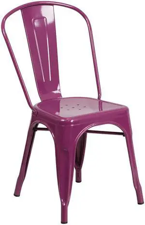 Flash Furniture Purple Metal Indoor-Outdoor Stackable Chair [ET-3534-PUR-GG] ET3534PUR
