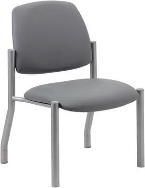 Boss Office Products Heavy Duty Armless Vinyl Mid Back Guest Chair for Reception, Meeting, Conference Room - Grey, 300 lb Weight Capacity