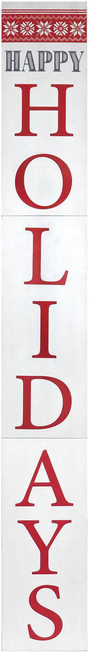 TX USA Modern Decorative Happy Holiday Wood Porch Sign - 9.5"W x 72"H, White