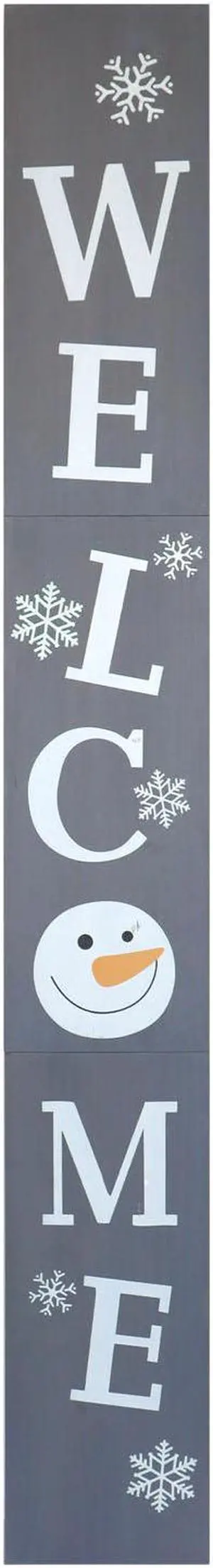 TX USA Modern Decorative Xmas Welcome Wood Porch Sign - 9.5"W x 72"H, Gray
