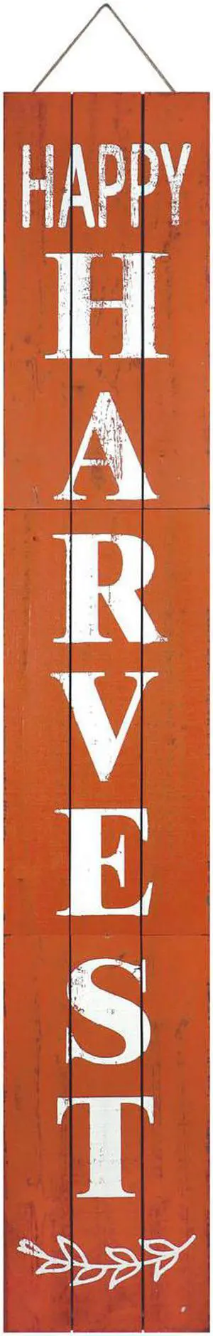 TX USA Modern Decorative Happy Harvest Wood Porch Sign - 9.5"W x 72"H, Orange, Three Foldable
