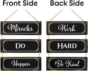 TX USA Home Modern Decorative 3 Panels Black Reversible Hanging Wood Wall Sign Decor