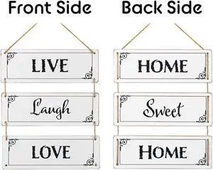TX USA Home Modern Decorative 3 Panels White Reversible Hanging Wood Wall Sign Decor - White