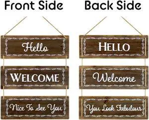 TX USA Home Modern Decorative 3 Panels Brown Reversible Hanging Wood Wall Sign Decor