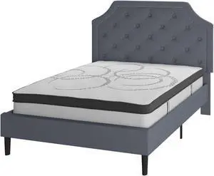 Brighton Full Size Tufted Upholstered Platform Bed in Light Gray Fabric with 10 Inch CertiPUR-US Certified Pocket Spring Mattress