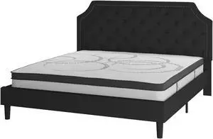 Brighton King Size Tufted Upholstered Platform Bed in Black Fabric with 10 Inch CertiPUR-US Certified Pocket Spring Mattress