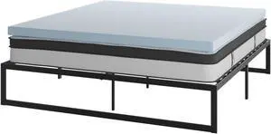 14 Inch Metal Platform Bed Frame with 10 Inch Pocket Spring Mattress in a Box and 2 Inch Cool Gel Memory Foam Topper - King