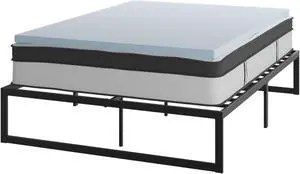 14 Inch Metal Platform Bed Frame with 12 Inch Pocket Spring Mattress in a Box and 2 Inch Cool Gel Memory Foam Topper - Queen