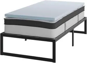 14 Inch Metal Platform Bed Frame with 12 Inch Pocket Spring Mattress in a Box and 2 Inch Cool Gel Memory Foam Topper - Twin