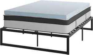 14 Inch Metal Platform Bed Frame with 12 Inch Pocket Spring Mattress in a Box and 3 inch Cool Gel Memory Foam Topper - Queen