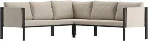 Flash Furniture Lea Indoor/Outdoor Sectional with Cushions - Modern Steel Framed Chair with Dual Storage Pockets, Black with Beige Cushions