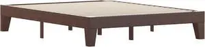 Evelyn Walnut Finish Solid Wood Queen Platform Bed, No Box Spring Required