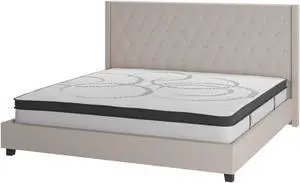 Riverdale King Size Tufted Upholstered Platform Bed in Beige Fabric