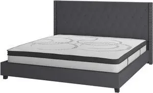 Riverdale King Size Tufted Upholstered Platform Bed in Dark Gray Fabric