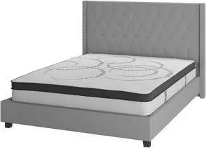 Riverdale King Size Tufted Upholstered Platform Bed in Light Gray Fabric