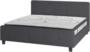 Tribeca King Size Tufted Upholstered Platform Bed in Dark Gray Fabric