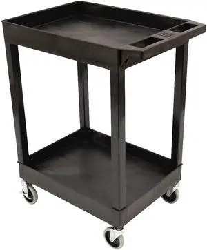 Luxor 24" x 18" Multipurpose 2 Shelf Utility Tub Cart with 4 Swivel Casters - Plastic, Black