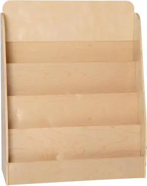 4 Shelf Single-Sided Kids Natural Wooden Book & Magazine Display Stand - Safe, Kid Friendly Design for Commercial or Home Use