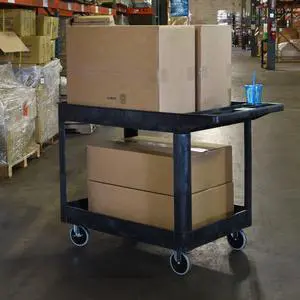 Luxor Mobile Office Garage Restaurant 2 Shelf Heavy Duty Utility Cart - Black