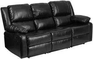 Harmony Series Black LeatherSoft Sofa with Two Built-In Recliners