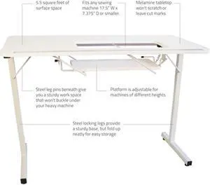 Sewingrite Foldable Sewing Craft Hobby Utility Table - White
